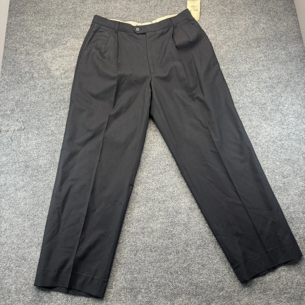 Vtg Mens Dress Pants 34x30 Black Pleated Professional Office Career Straight Leg